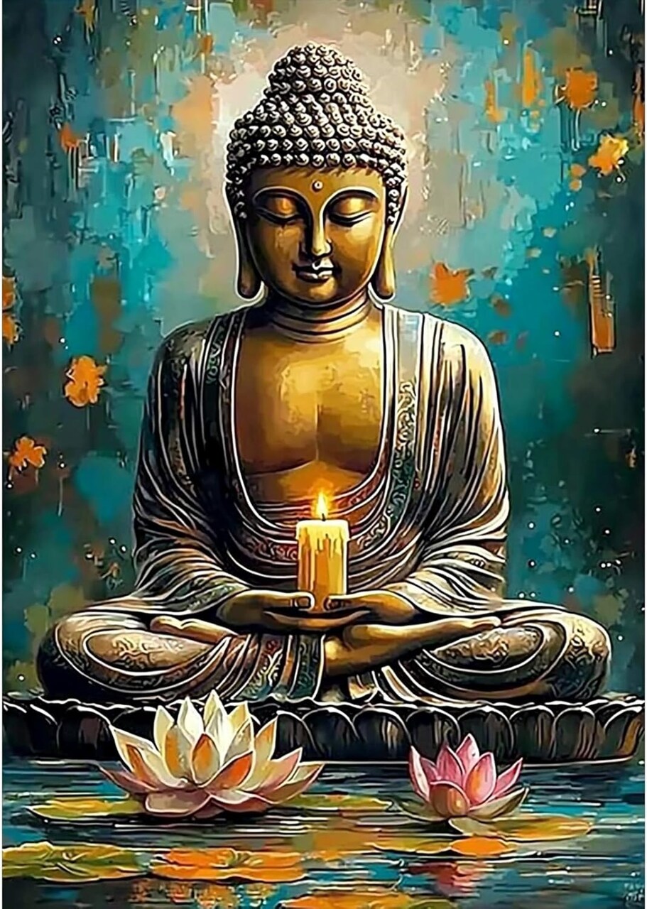 Buddha Diamond Art Kits for Adults, DIY 5D Lotus Diamond Painting Kits for Beginners, Round Full Drill Diamond Dots Paintings, Diamonds Pictures Gem Art for Adults Crafts Home Decor 12x16inch